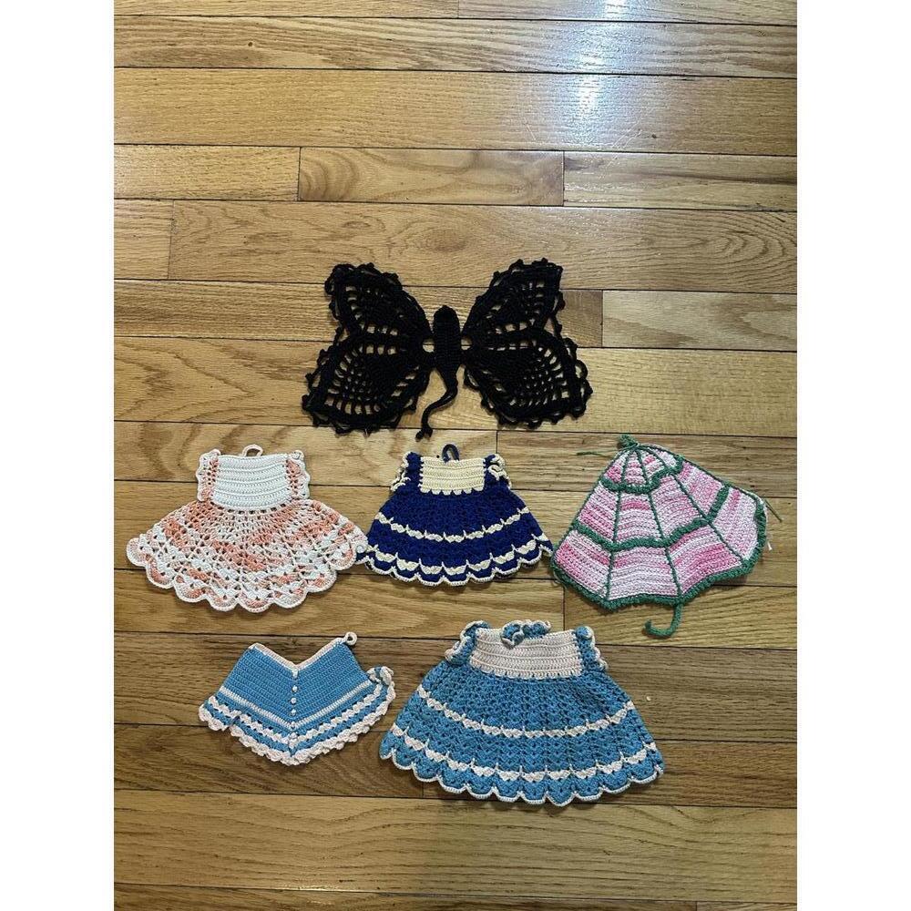 VTG Hand Crocheted Trivet Set Cottagecore Farmhouse Kitchen Decor Shabby Chic